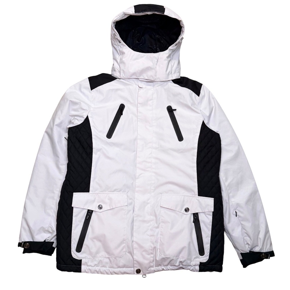 HSW‎ Ski Jacket Hooded Colorblock Quilted Winter Coat White Black Plus 4XL